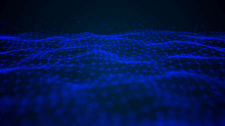 Wave of interlacing points and lines. Abstract background. Technological style for science, big data.3d rendering.の写真素材