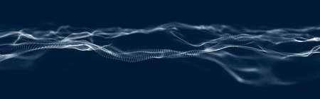 Musical wave of particles. Sound structural connections. Abstract background with a wave of luminous particles. 3dの写真素材