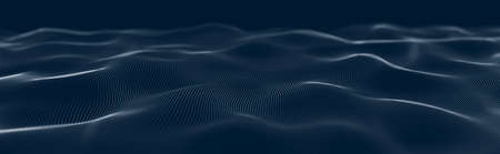 Musical wave of particles. Sound structural connections. Abstract background with a wave of luminous...