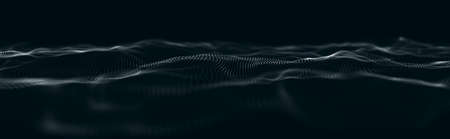 Musical wave of particles. Sound structural connections. Abstract background with a wave of luminous...