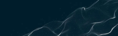 Musical wave of particles. Sound structural connections. Abstract background with a wave of luminous...
