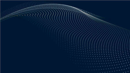 A wave of particles. Futuristic point wave. Vector illustration. Abstract blue background with a dynamic wave. 3dのイラスト素材