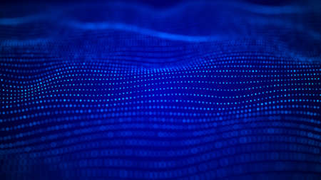 Abstract digital background. Space filled with polygons and dots. 3D wave.の写真素材