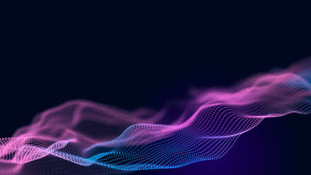The musical stream of sounds. Abstract background with interweaving of colored dots and lines. 3D