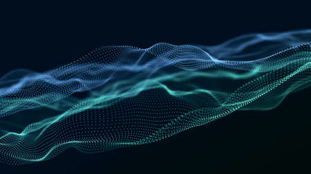 Wave of interlacing points. Abstract background. Technological style for science, big data. 3d...