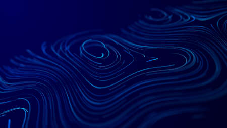 Abstract digital background of moving particles. Information space flow. Big data visualization. 3d