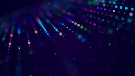 Wave of musical sounds. Abstract background with interweaving of dots and lines. 3D