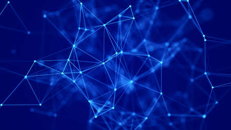 Technological background with interweaving of lines and dots. Network connection structure. Digital data communication. 3D rendering.の写真素材