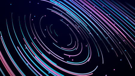Abstract polygonal space of moving particles. information space flow. Big data visualization. 3d