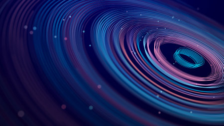 Abstract digital background of moving particles. information space flow. Big data visualization. 3d