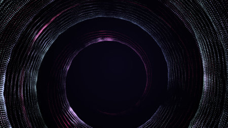 Big data wormhole.Abstract digital background of moving particles. Information space flow. 3Dの写真素材