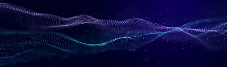 Abstract neon wave background in purple and blue tones. Visualization of computer virtual reality.の写真素材