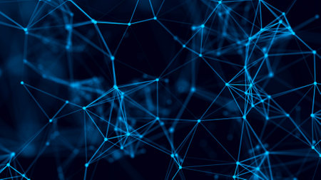 Abstract background with connecting dots and lines. Distribution of triangular shapes in space. Big data. Network connection structure. 3D renderingの写真素材