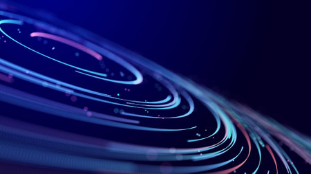 Abstract digital background of moving particles. Information space flow. Big data visualization. 3dの写真素材