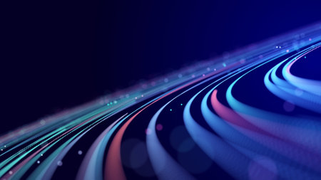 Abstract digital background of moving particles. Information space flow. Big data visualization. 3dの写真素材