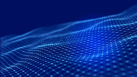 Futuristic abstract mesh. Wave with the connection of dots and lines. 3Dの写真素材