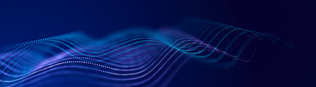 Abstract neon wave background in purple and blue tones. Visualization of computer virtual reality.