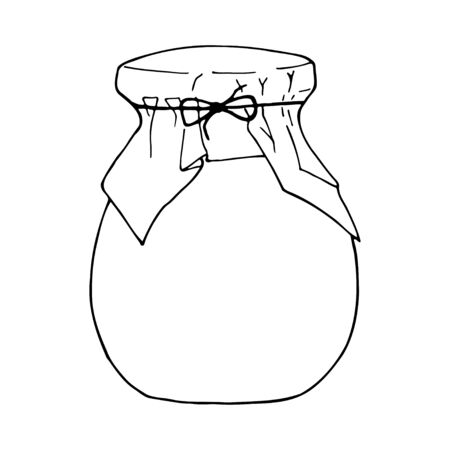 Hand drawn jar. Contour sketch. Kitchen objects doodle style. Vector illustration isolated on white background. Alchemy and vintage.のイラスト素材