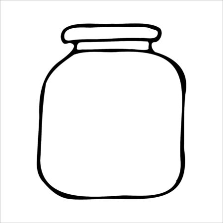 Hand drawn jar. Contour sketch. Kitchen objects doodle style. Vector illustration isolated on white background. Alchemy and vintage.のイラスト素材