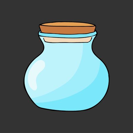 Colorful hand drawn jar. Contour sketch. Cartoon kitchen objects doodle style. Vector illustration isolated on dark background. Alchemy and vintage.のイラスト素材