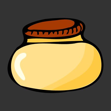 Colorful hand drawn jar. Contour sketch. Cartoon kitchen objects doodle style. Vector illustration isolated on dark background. Alchemy and vintage.のイラスト素材