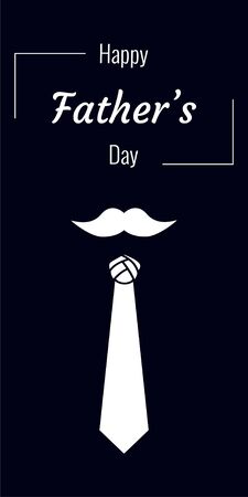 Happy Fatherâs Day vector illustration for greetings card with a tie and mustaches on dark blue background. Decoration for greeting cards, posters, patches, prints, banner, flyer and other.のイラスト素材