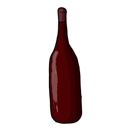 Hand drawn doodle bottle. Contour sketch. Vector color illustration isolated on white background. Decoration for cards, banner, posters, prints, emblems.のイラスト素材