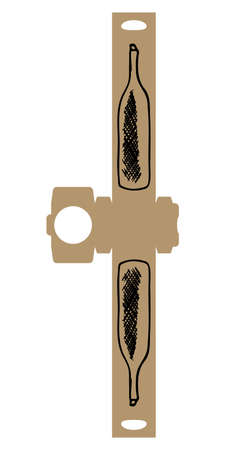 Simple Packaging Box Die Cut Cube Template for bottle of wine, champagne, liqueur with doodle bottle on white background. Vector Draw Graphic Design.のイラスト素材