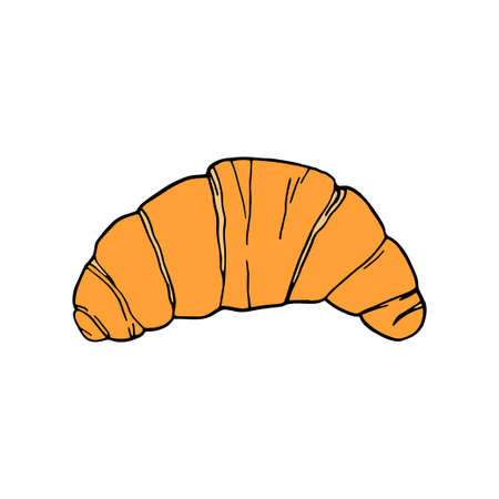 Vector hand drawn croissant. French cuisine dessert. Design sketch element for menu cafe, bistro, restaurant, bakery, label and packaging. Colorful illustration on a white background.のイラスト素材