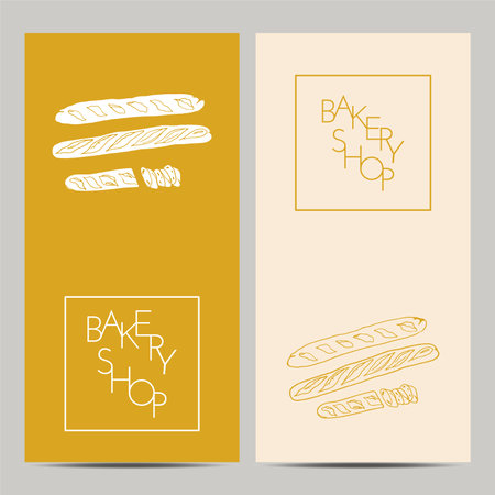 Hand drawn set of bakery shop poster with baguette. Design sketch element for menu cafe, bistro, restaurant, bakery and packaging. Vector illustration.のイラスト素材