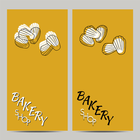 Hand drawn set of bakery shop poster with madeleine. Design sketch element for menu cafe, bistro, restaurant, bakery and packaging. Vector illustration.のイラスト素材