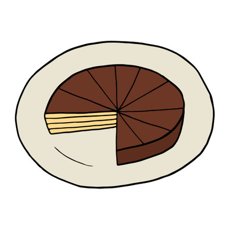 Vector hand drawn doodle prinzregententorte. Bavarian torte. German dessert. Design sketch element for menu cafe, restaurant, label and packaging. Colorful illustration on a white background.のイラスト素材