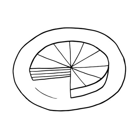 Vector hand drawn doodle prinzregententorte. Bavarian torte. German dessert. Design sketch element for menu cafe, restaurant, label and packaging. Illustration on a white background.のイラスト素材