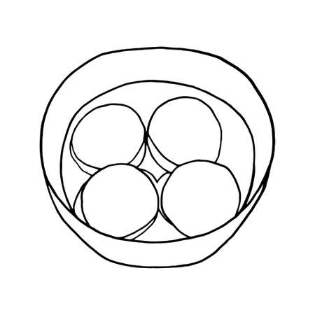 Hand drawn doodle tangyuan. Chinese cuisine dish. Design sketch element for menu cafe, restaurant, label and packaging. Vector illustration on a white background.のイラスト素材