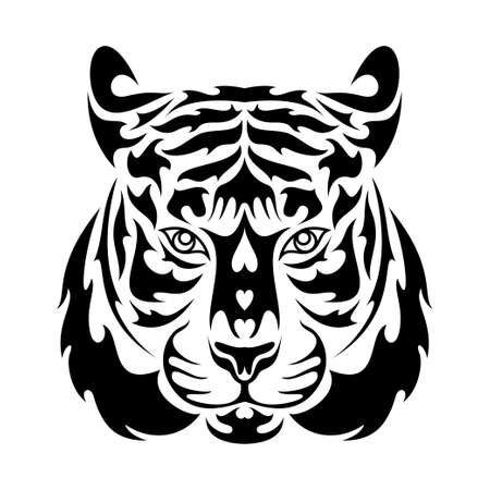 Hand drawn abstract portrait of a tiger. Vector stylized illustration for tattoo, logo, wall decor, T-shirt print design or outwear. This drawing would be nice to make on the fabric or canvas.のイラスト素材