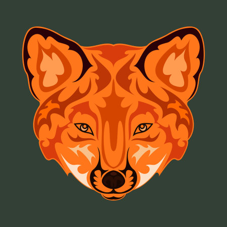 Hand drawn abstract portrait of a fox. Vector stylized colorful illustration for tattoo, wall decor,...