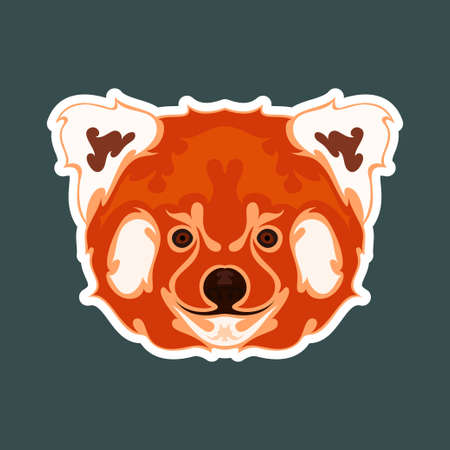 Hand drawn abstract portrait of a red panda. Sticker. Vector stylized colorful illustration isolated on dark background.のイラスト素材