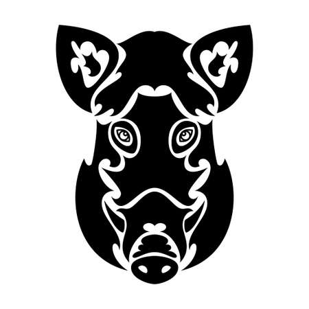 Hand-drawn abstract portrait of a boar for tattoo, logo, wall decor, T-shirt print design or outwear. Vector stylized illustration on white background.のイラスト素材