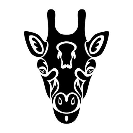 Hand-drawn abstract portrait of a giraffe for tattoo, logo, wall decor, T-shirt print design or outwear. Vector stylized illustration on white background.のイラスト素材