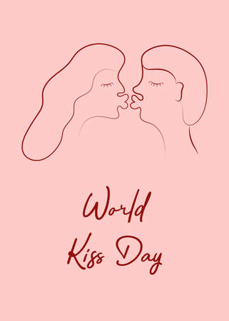 World kiss day. Kissing loving couple. A man and a woman. Template for card, poster, flyer, print. Vector illustration.のイラスト素材