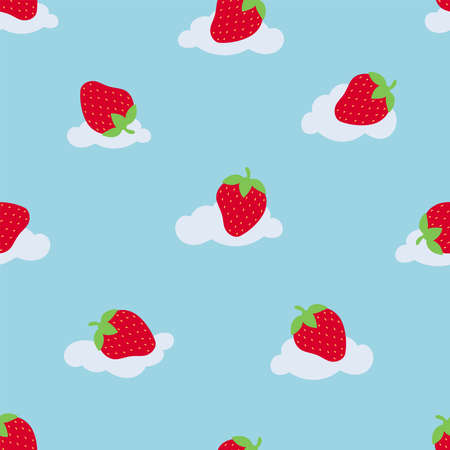 Cute strawberry on the cloud seamless pattern. Design sketch element for textile, prints for clothes. Vector illustration.のイラスト素材