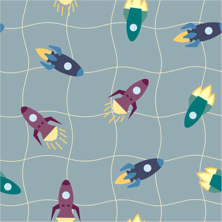 Cute rocket seamless pattern. Design element for textile, prints for clothes. Vector colorful illustration.のイラスト素材