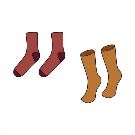 Doodle socks set design. Winter vector colorful illustration isolated on white background.のイラスト素材