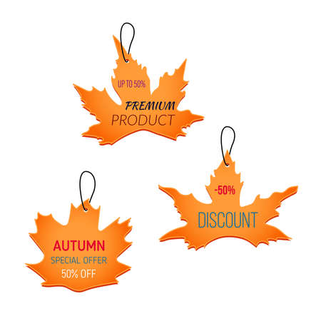 Autumn shopping sale, discount labels, tags. Vector illustration of design for shop, store, posters, flyers, banners, web design.のイラスト素材