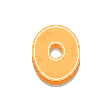 Gingerbread Cookies number zero, 0. Cartoon number with icing sugar covering. Vector illustration for your design.のイラスト素材