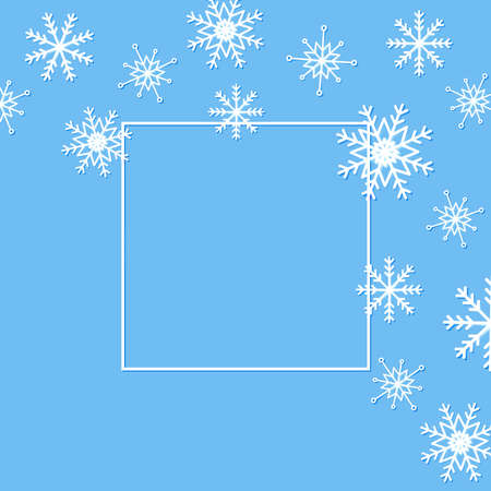Winter background with snowflakes of different shapes and sizes. Vector illustration of design elements for greeting cards, posters, wallpaper, surface, web design, textile, decor, print.のイラスト素材