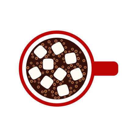 Cup with drink and marshmallow view top. Flat style. Design for greeting card, banner, poster. Vector illustration.のイラスト素材