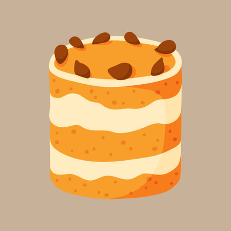 Pretty flat cake. Design sketch element for menu cafe, bistro, restaurant, coffeehouse, bakery, label, poster, banner, flyer and packaging. Vector colorful illustration.のイラスト素材