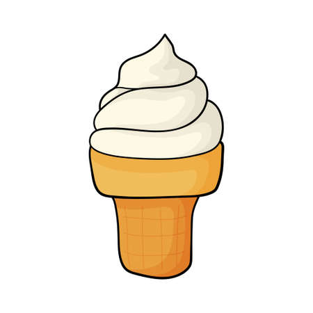 Doodle ice-cream. Design sketch element for menu cafe, bistro, gelateria, restaurant, label and packaging. Vector isolated colorful illustration.のイラスト素材