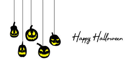 Happy Halloween background. Pumpkins with scary glowing faces. vector illustration.のイラスト素材